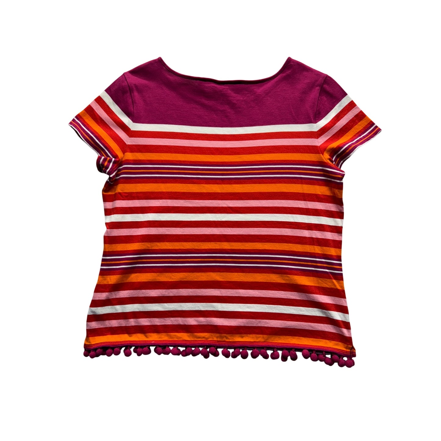 C. Wonder Striped Cotton T-Shirt With Pom Pom Hem Multicolor S 238B