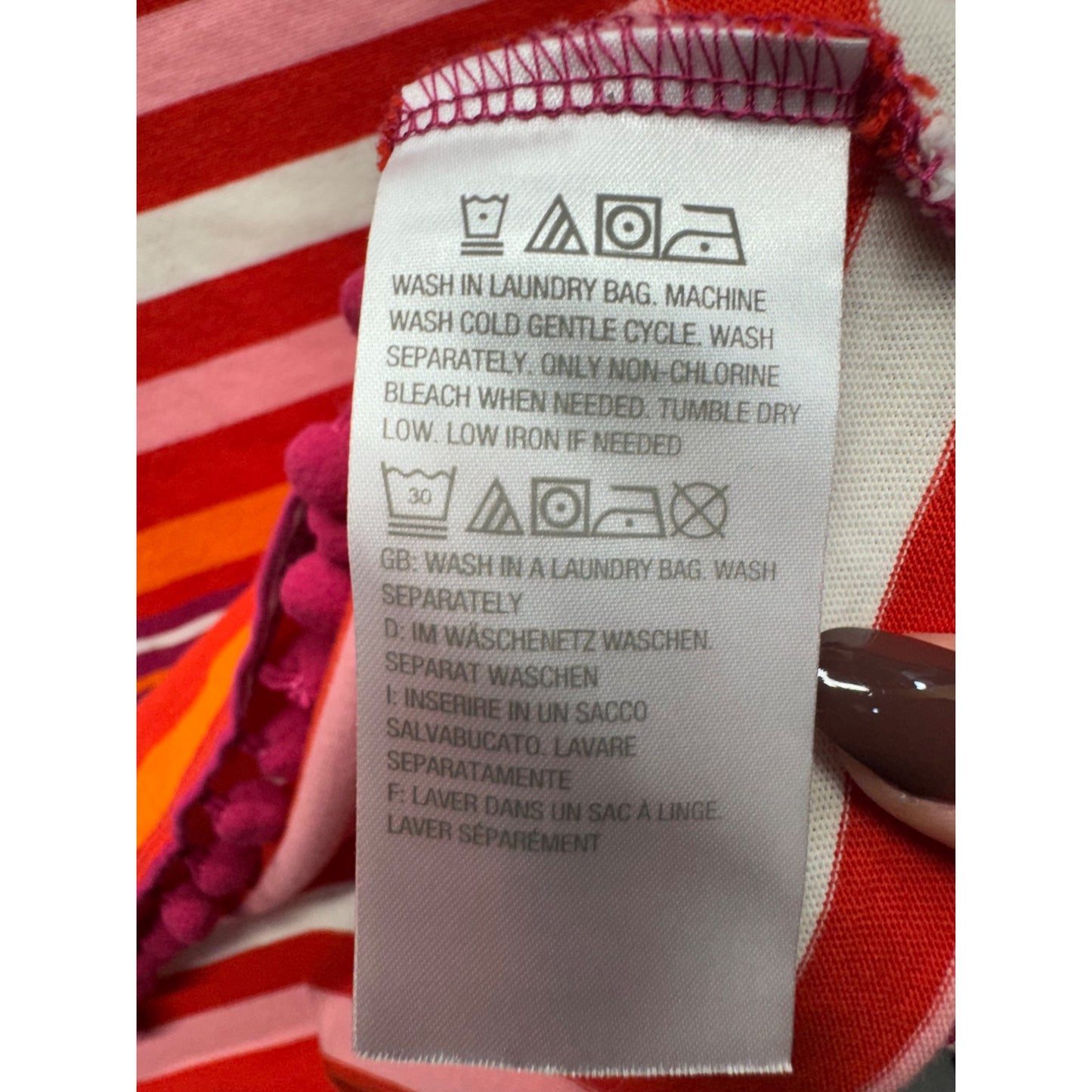 C. Wonder Striped Cotton T-Shirt With Pom Pom Hem Multicolor S 238B