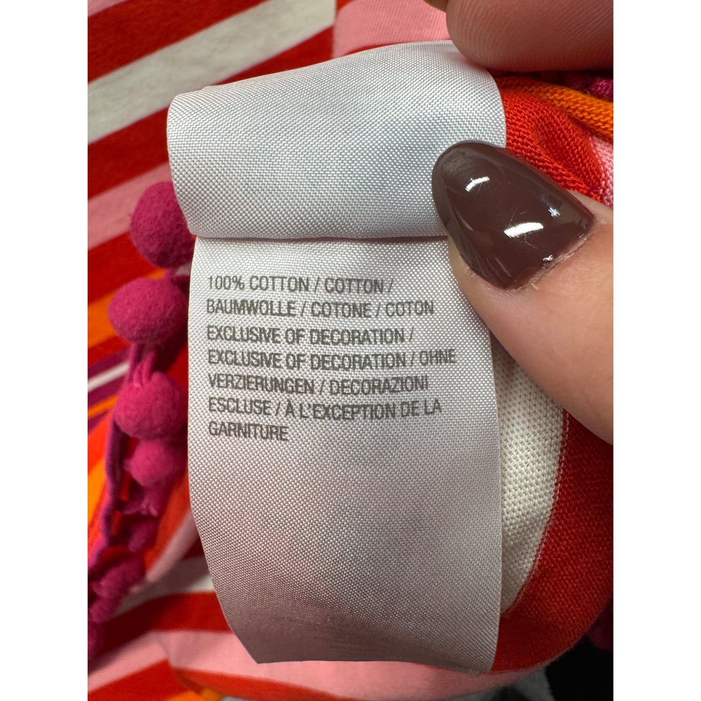 C. Wonder Striped Cotton T-Shirt With Pom Pom Hem Multicolor S 238B