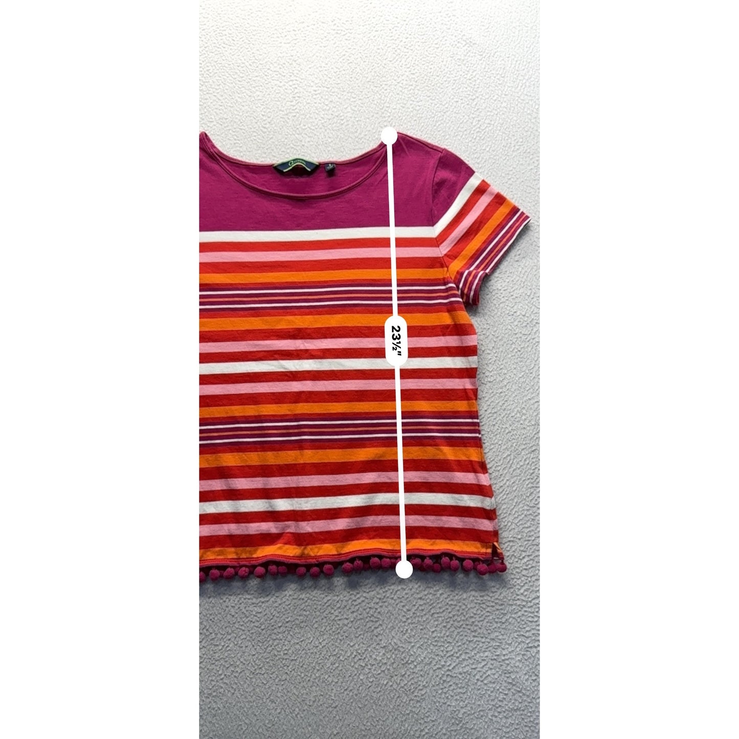 C. Wonder Striped Cotton T-Shirt With Pom Pom Hem Multicolor S 238B