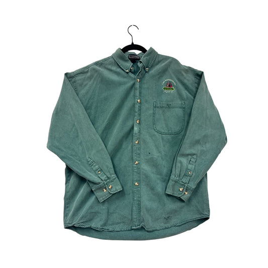 Vintage Green Button-Up Shirt XL 100% Cotton Lake Winnipesaukee Judds #8144