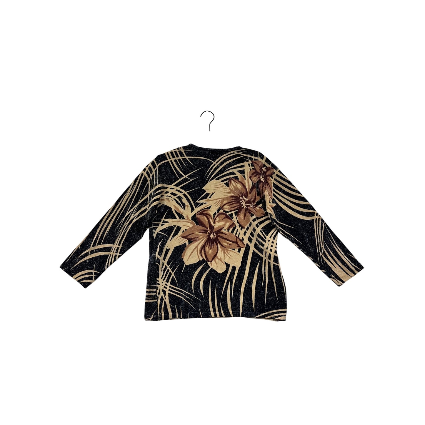 Medium Black & Beige Floral Print Long Sleeve Top #8522