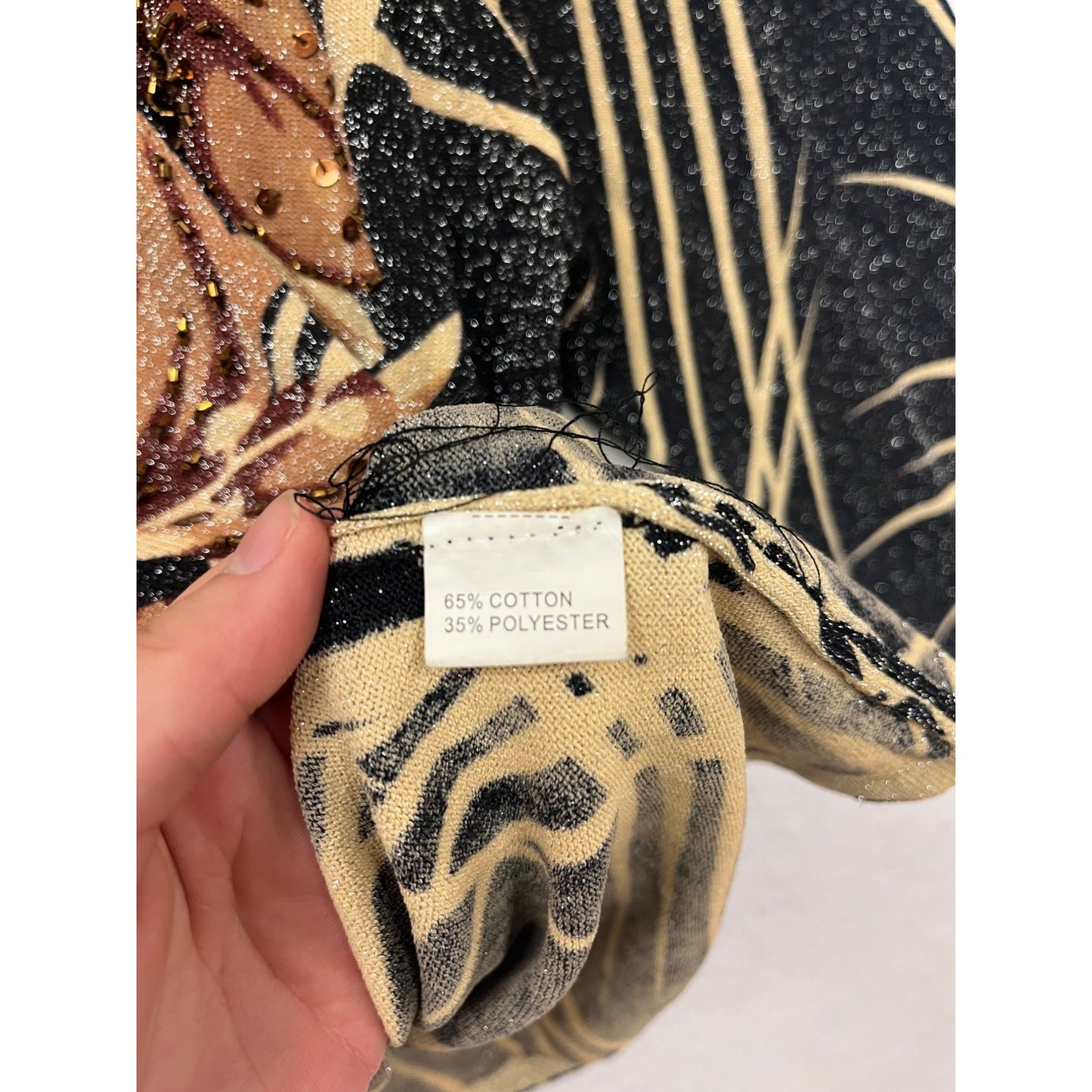 Medium Black & Beige Floral Print Long Sleeve Top #8522