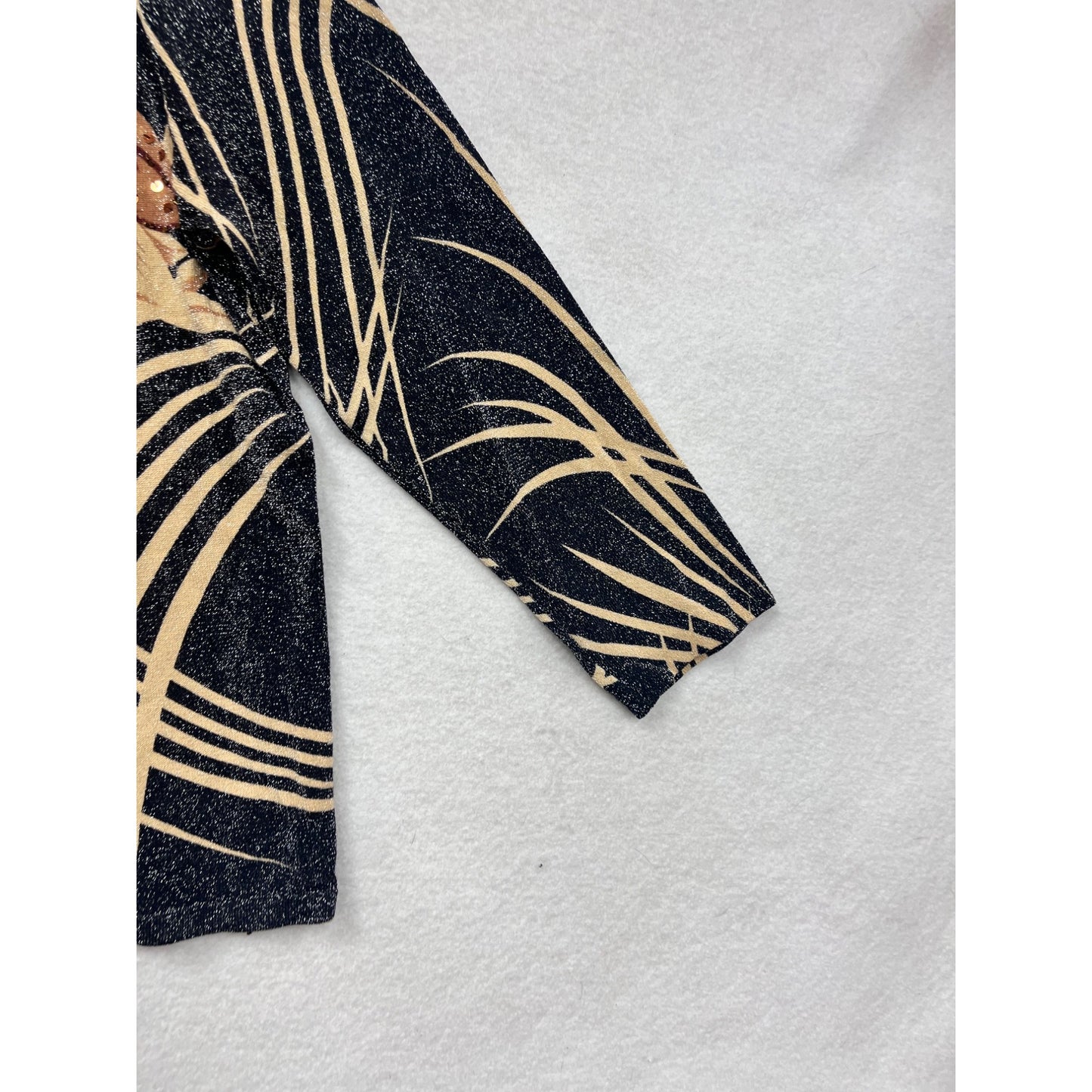 Medium Black & Beige Floral Print Long Sleeve Top #8522