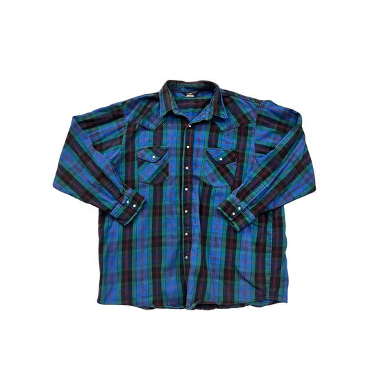 Vintage OshKosh BGosh Mens 2X Western Plaid Button-Up Shirt #8280