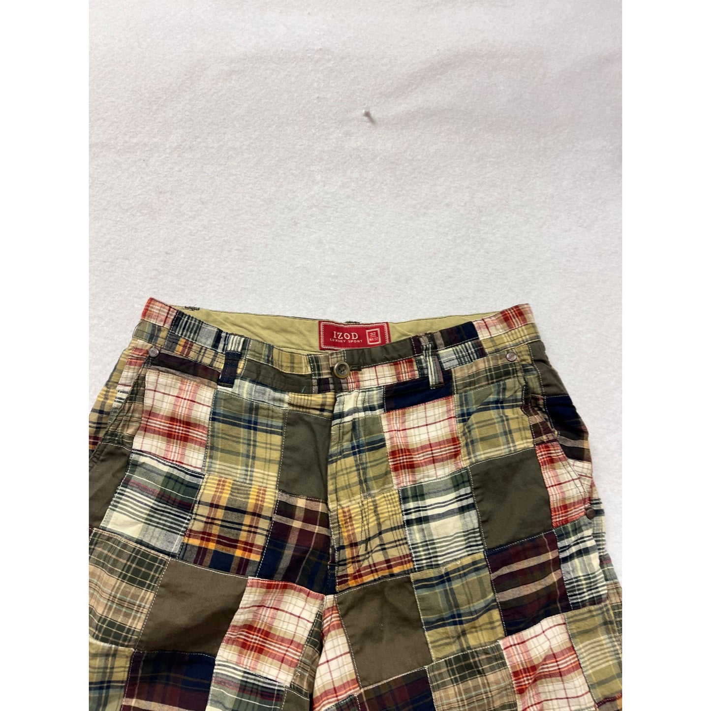 Izod Mens 32 Patchwork Plaid Cotton Shorts #8912