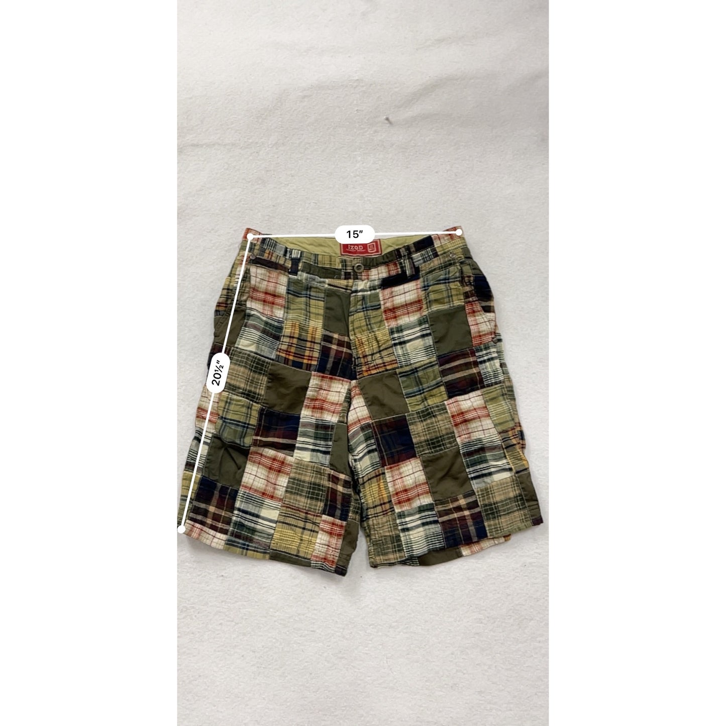 Izod Mens 32 Patchwork Plaid Cotton Shorts #8912