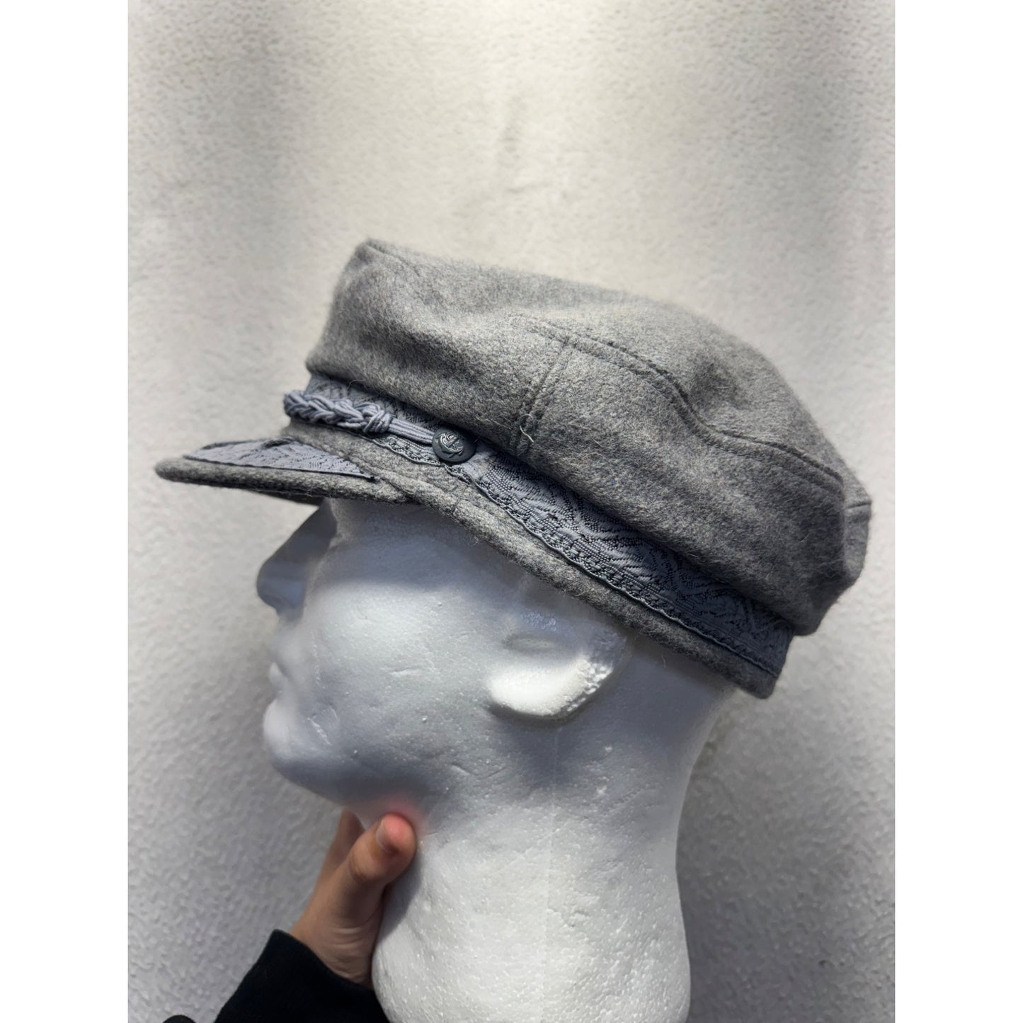 Greek Fishermans Cap Gray Wool Blend By Aegean With Braided Band Accent #9750