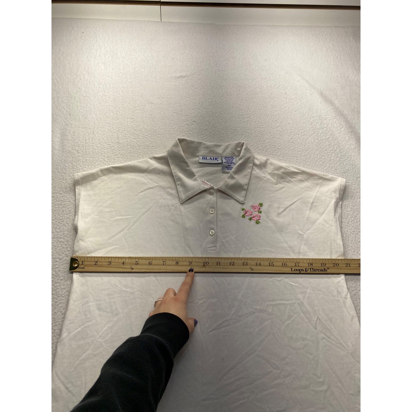 Blair Womens Ivory Polo Shirt With Pink Floral Embroidery #7363