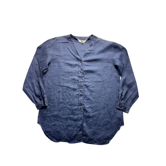Fy2 Womens Linen Button-Down Shirt M Blue #9090