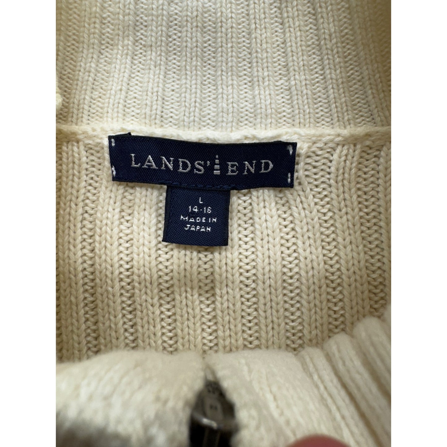 Lands End Full-Zip Ribbed Cardigan Sweater L 14-16 #9291