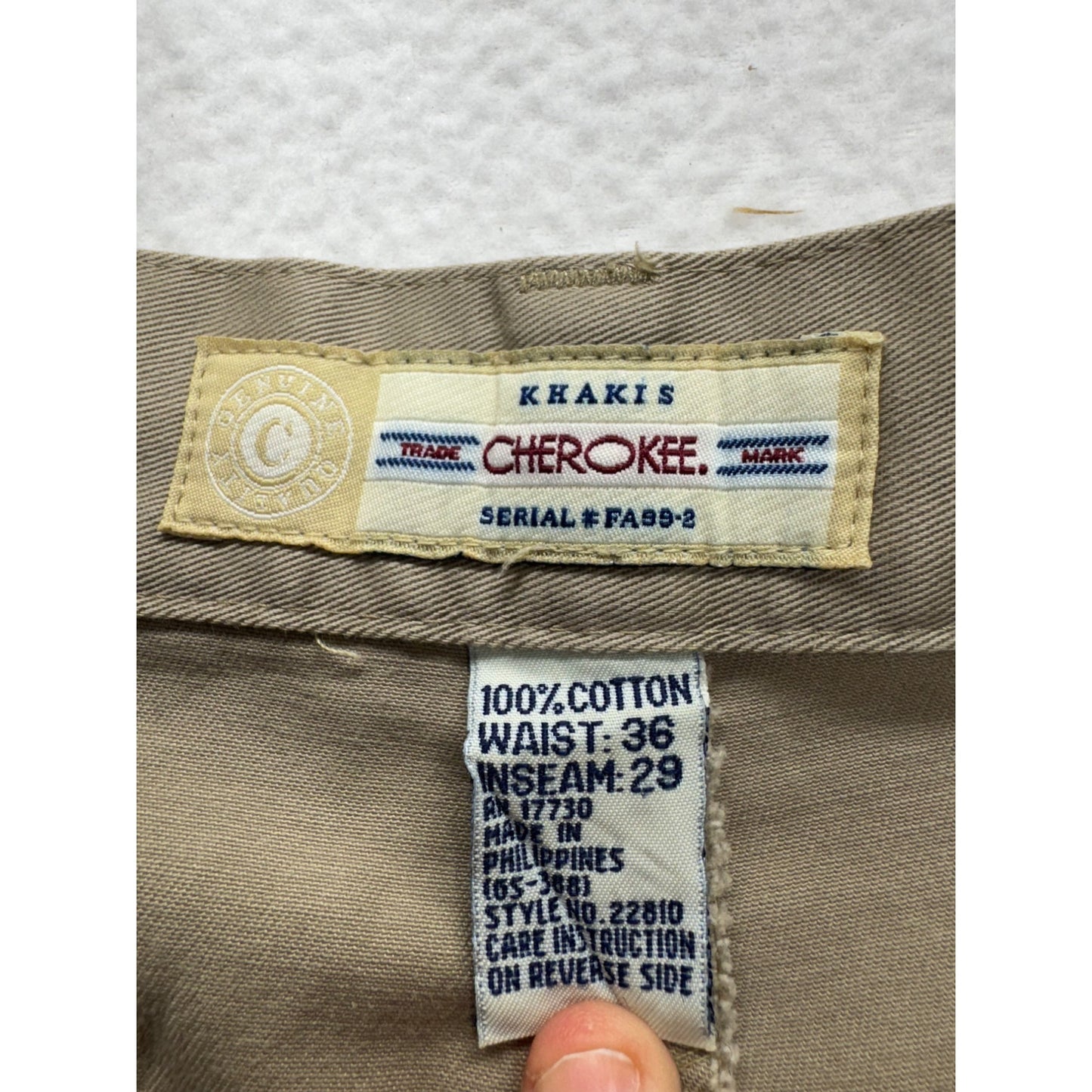 Cherokee Khakis 36x29 Tan Pleated Cotton Trousers #7909
