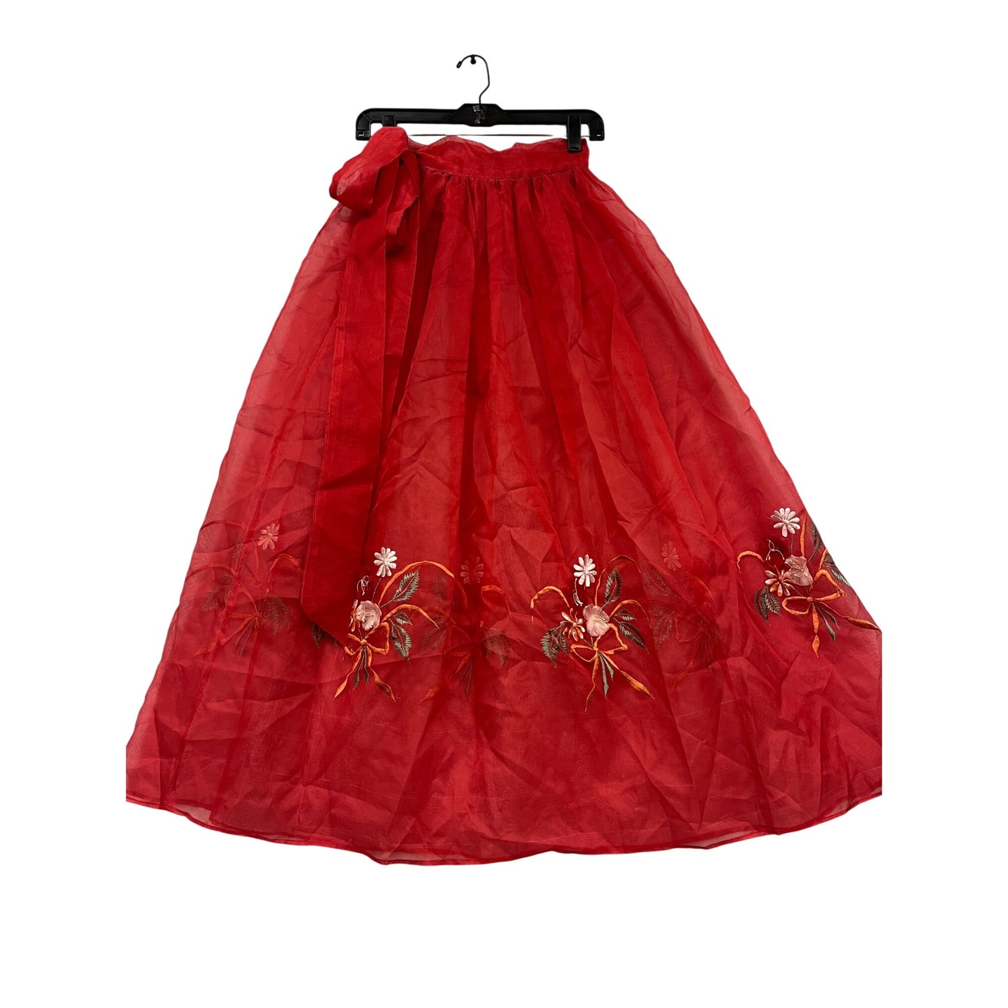 Red Embroidered Floral Mesh Skirt S/M #157C