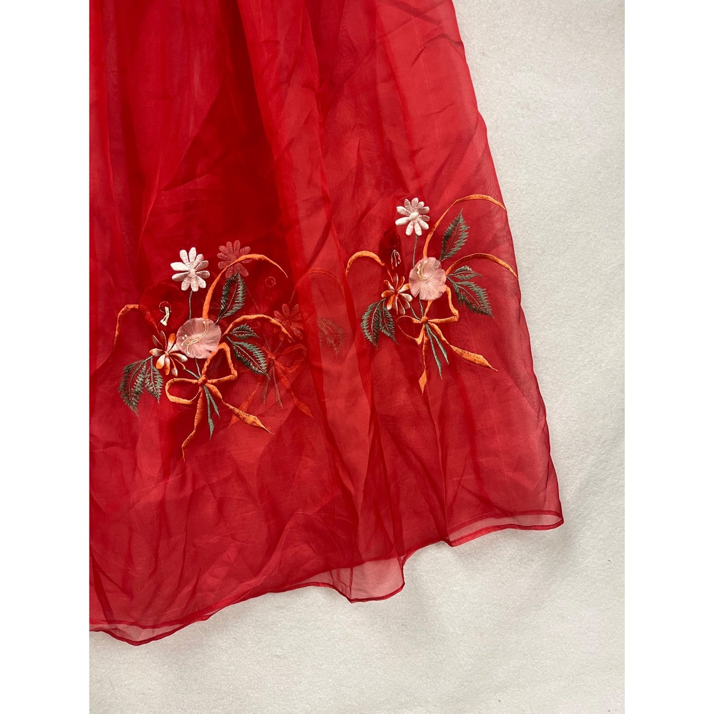 Red Embroidered Floral Mesh Skirt S/M #157C