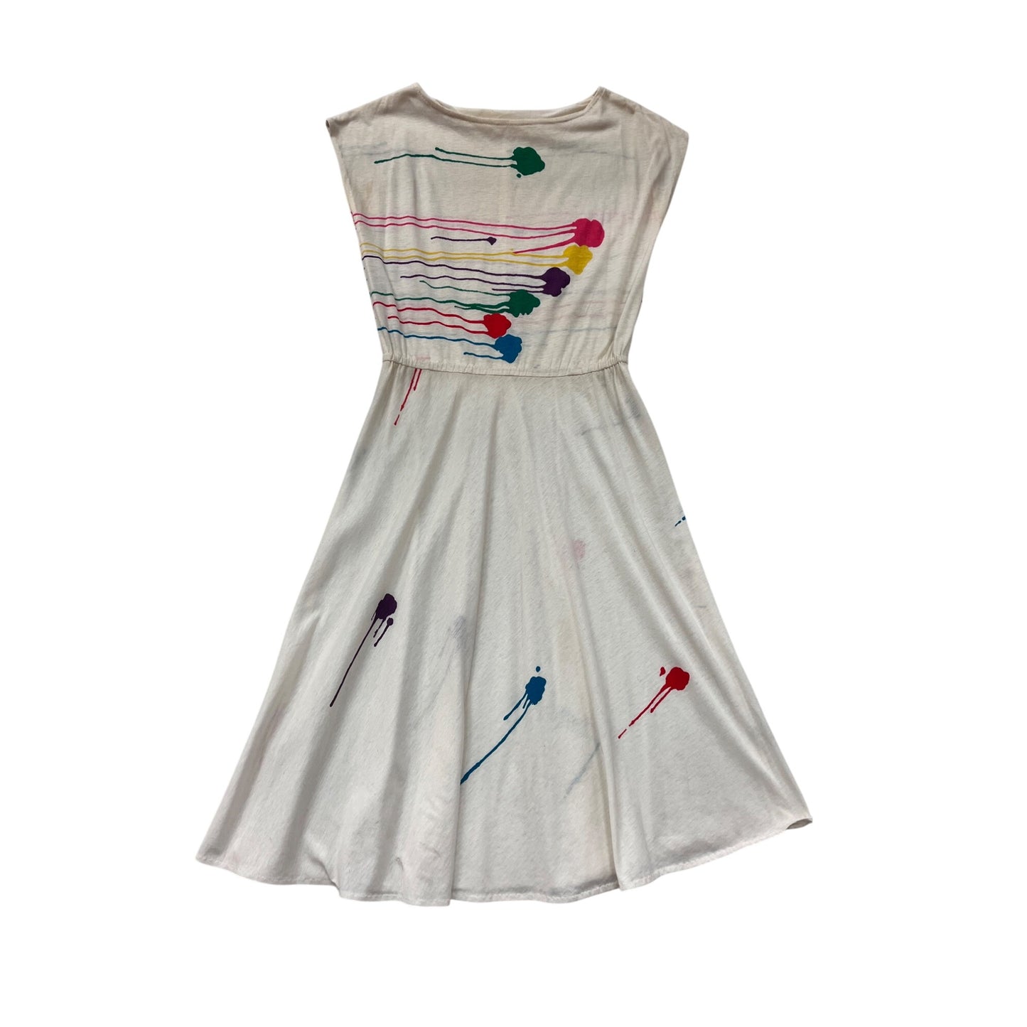 Abstract Paint Splatter Handmade White Dress #8346