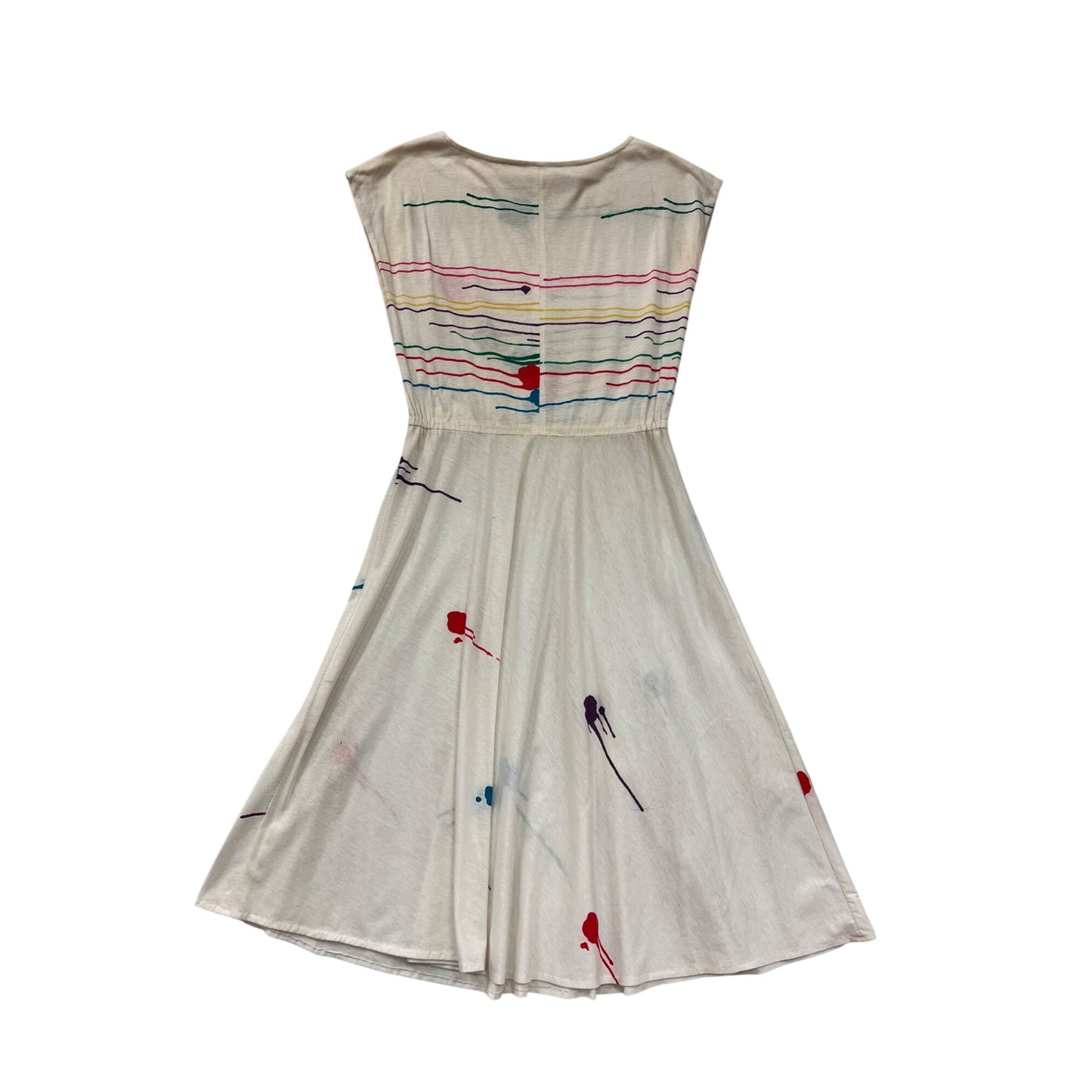 Abstract Paint Splatter Handmade White Dress #8346