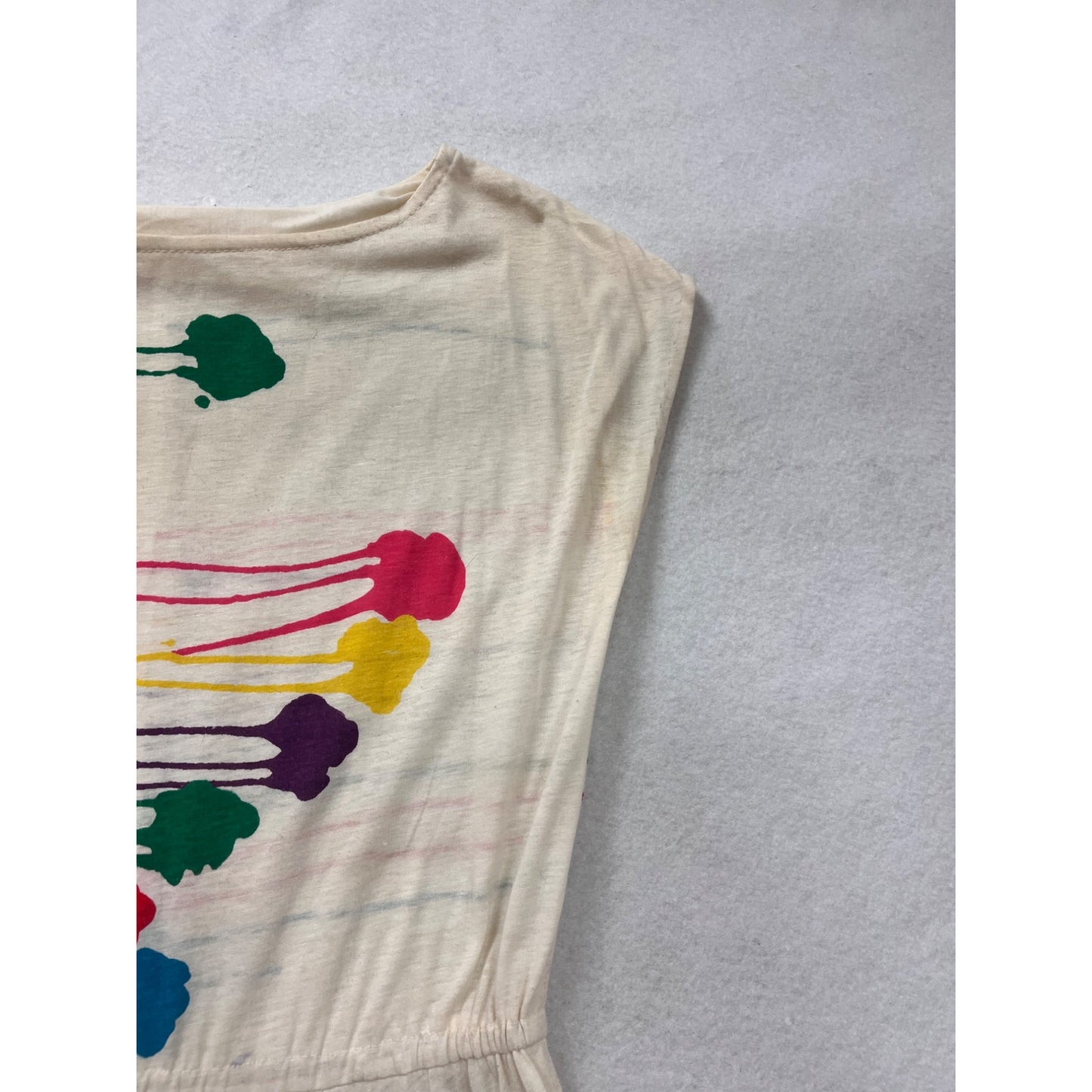 Abstract Paint Splatter Handmade White Dress #8346