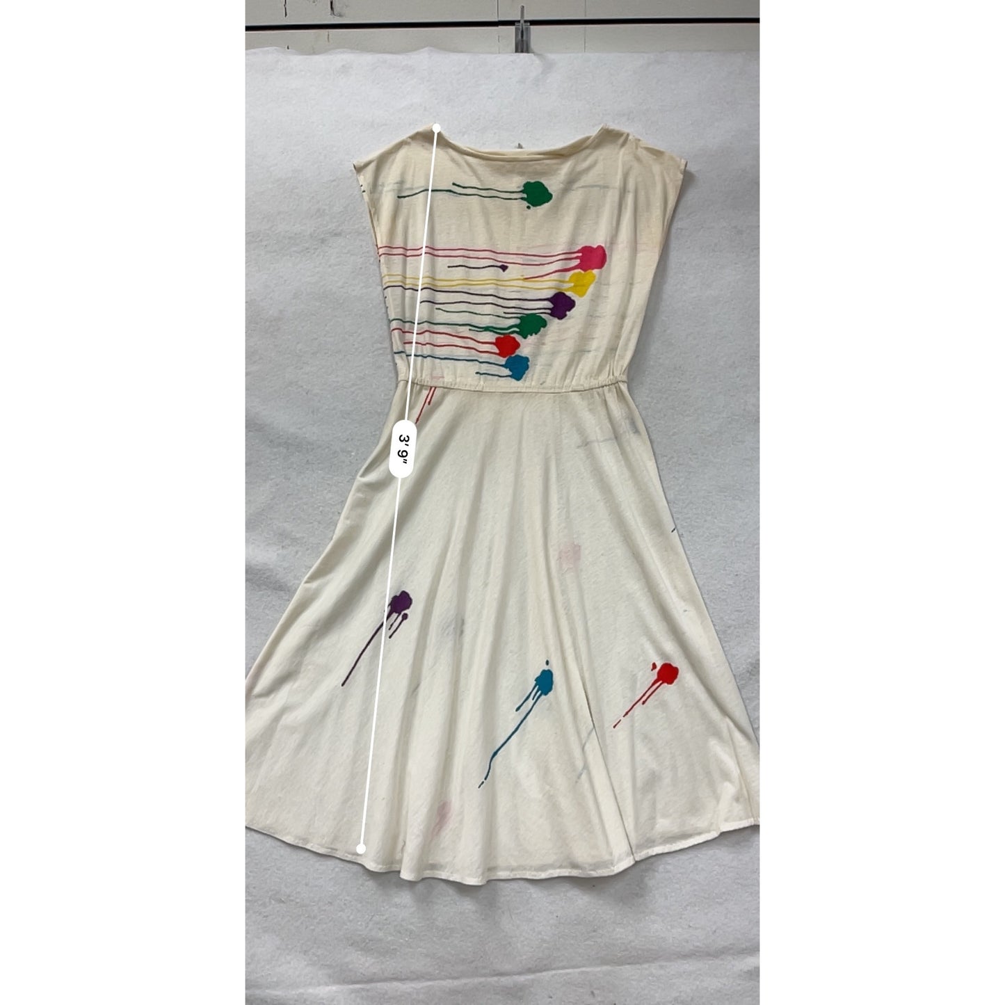 Abstract Paint Splatter Handmade White Dress #8346