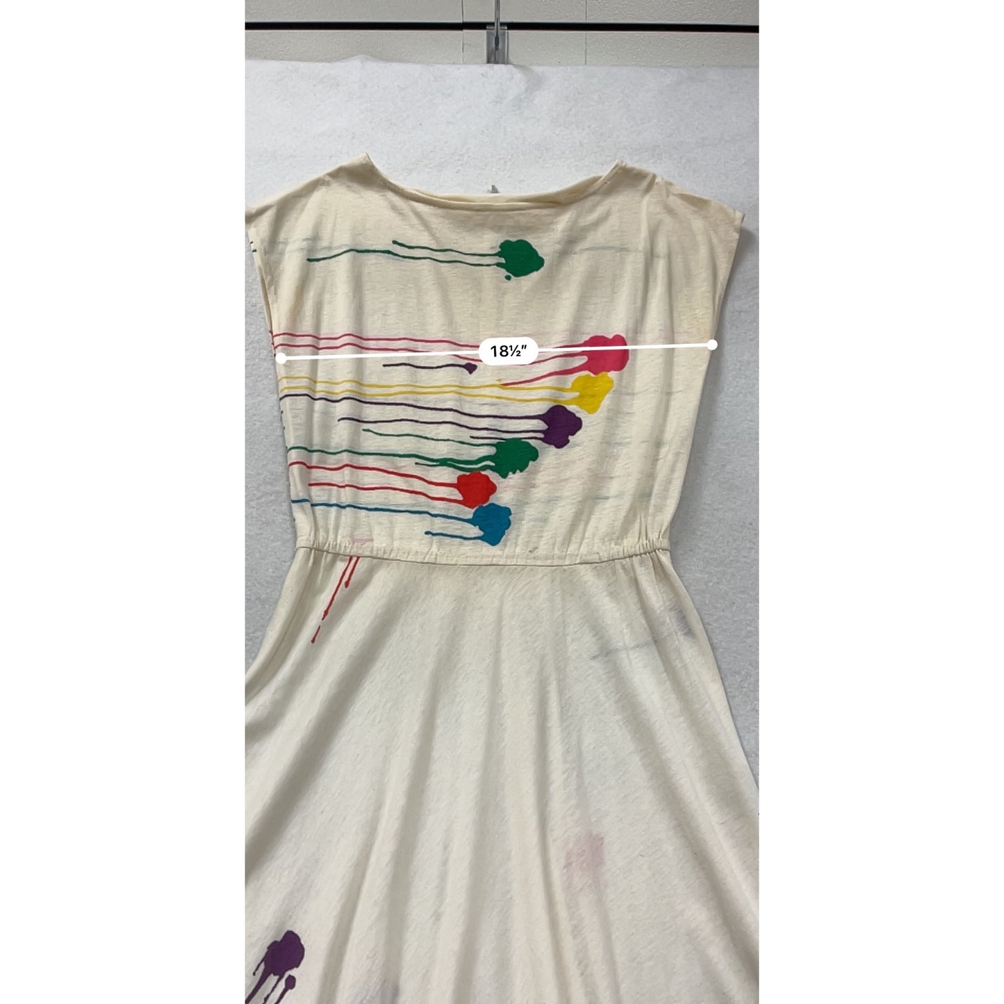 Abstract Paint Splatter Handmade White Dress #8346