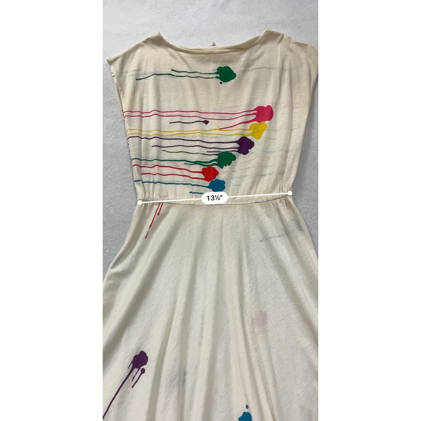 Abstract Paint Splatter Handmade White Dress #8346