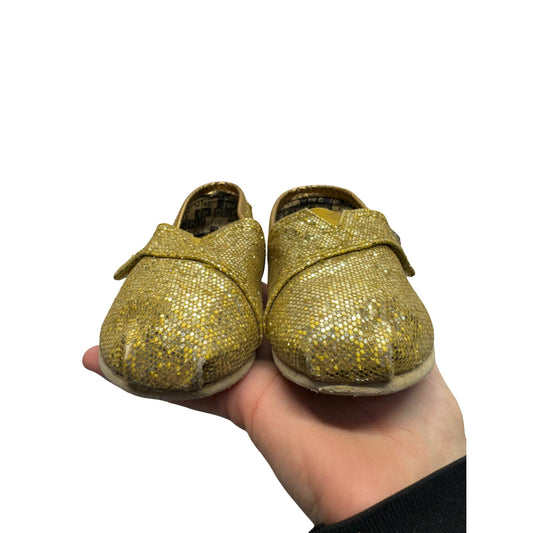 Toms Gold Glitter Toddler Shoes With Elastic Strap Closure #9401