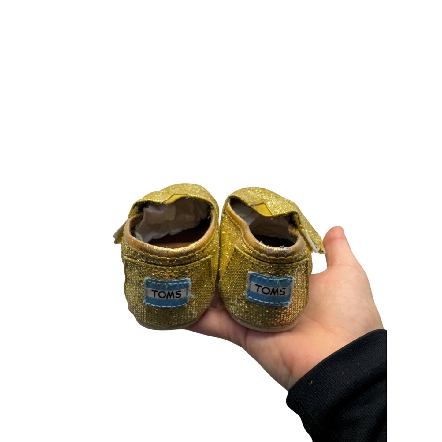 Toms Gold Glitter Toddler Shoes With Elastic Strap Closure #9401