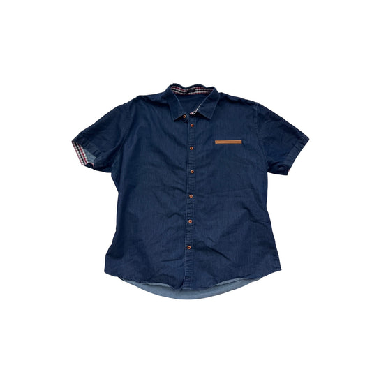 Coofandy Mens Navy Short Sleeve Button-Up Shirt XL #8363