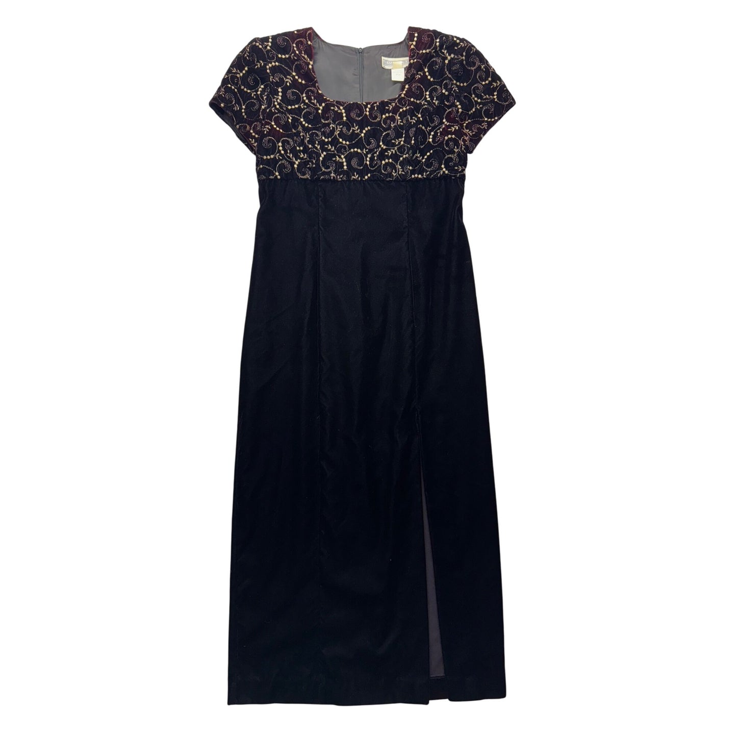 Vintage Jessica Howard Black Velvet & Embroidered Dress Size 8 #156B