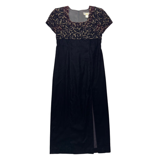 Vintage Jessica Howard Black Velvet & Embroidered Dress Size 8 #156B
