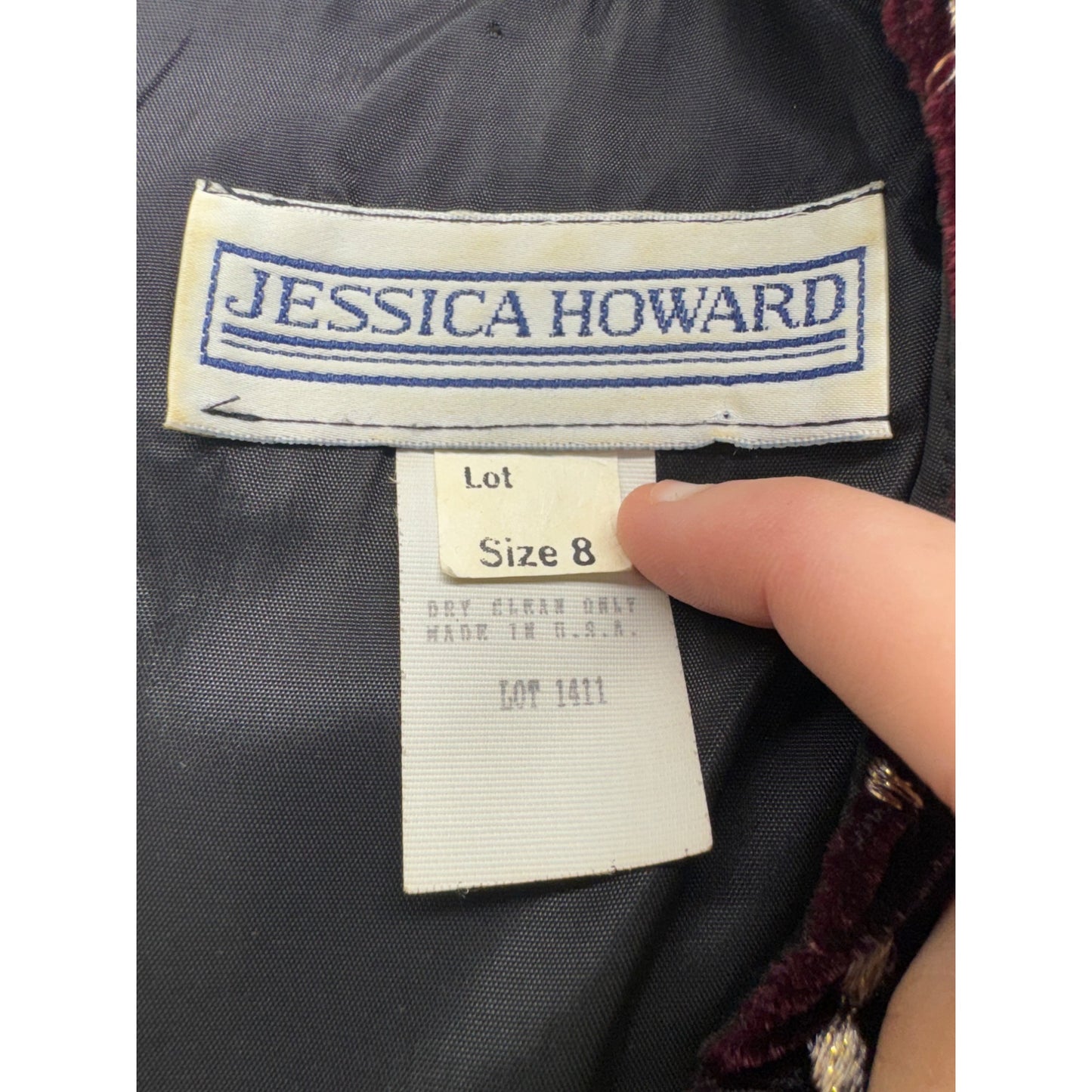 Vintage Jessica Howard Black Velvet & Embroidered Dress Size 8 #156B