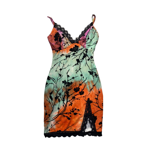 Princess Polly Floral Tie-Dye Lace Trim Mini Dress Size 2 #7060