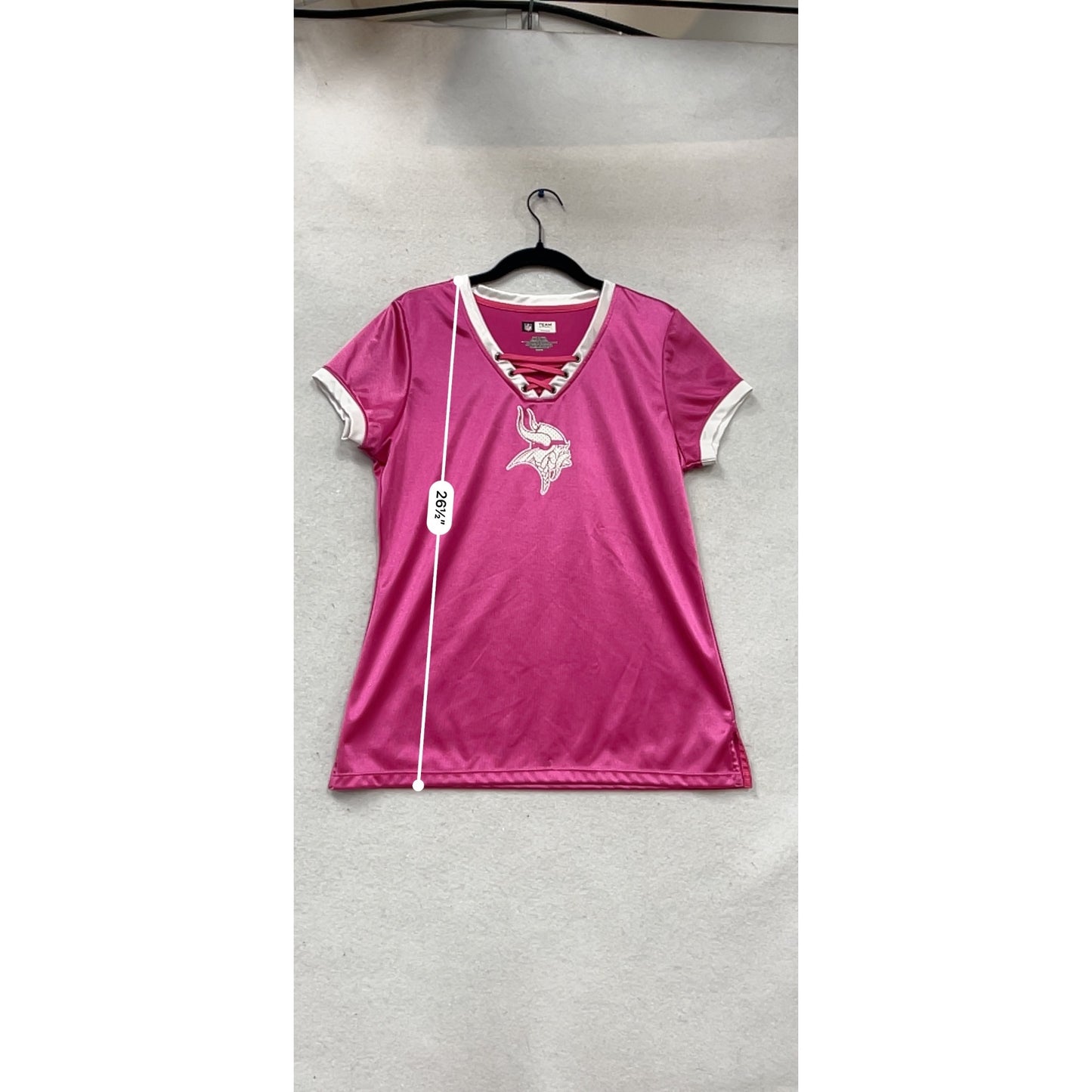 NFL Pink Vikings Team Apparel Lace-Up V-Neck Short Sleeve Shirt #955A