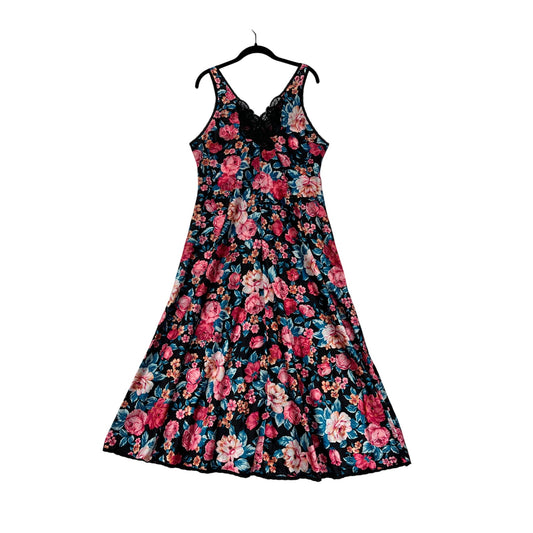 Vintage Vanity Fair Floral Sleeveless Nightgown Dress Womens M #8019