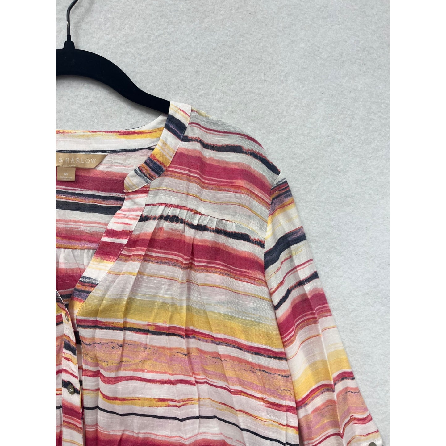 Hope & Harlow Womens Medium Striped Button-Up Blouse #6811