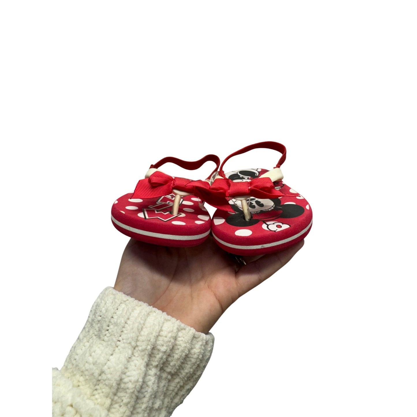 Minnie Mouse Red Polka Dot Flip Flops With Bow Size 5/6 Kids Sandals #9836