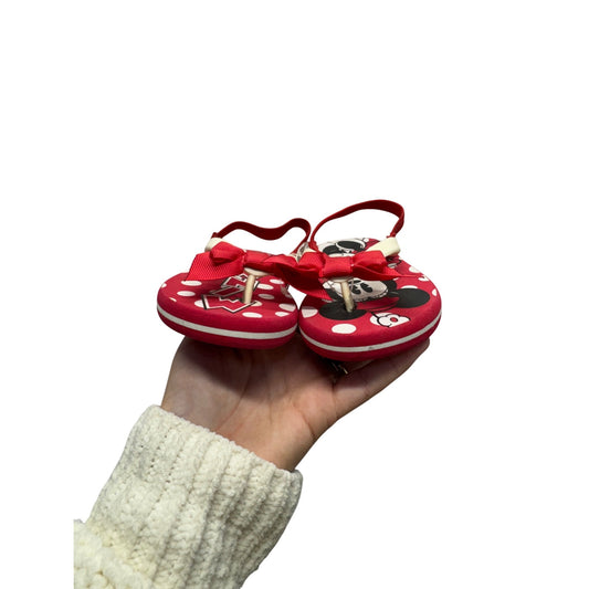 Minnie Mouse Red Polka Dot Flip Flops With Bow Size 5/6 Kids Sandals #9836