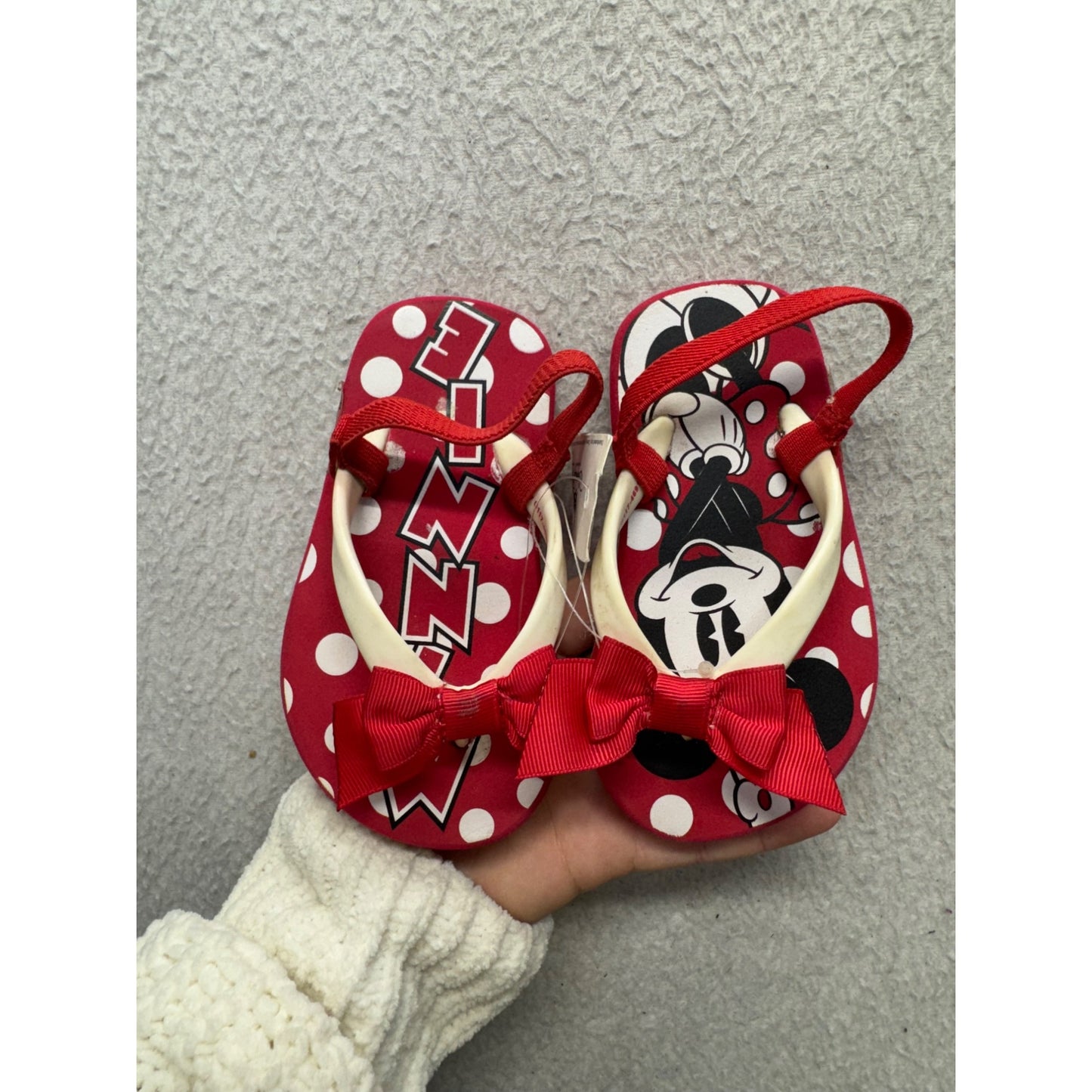 Minnie Mouse Red Polka Dot Flip Flops With Bow Size 5/6 Kids Sandals #9836