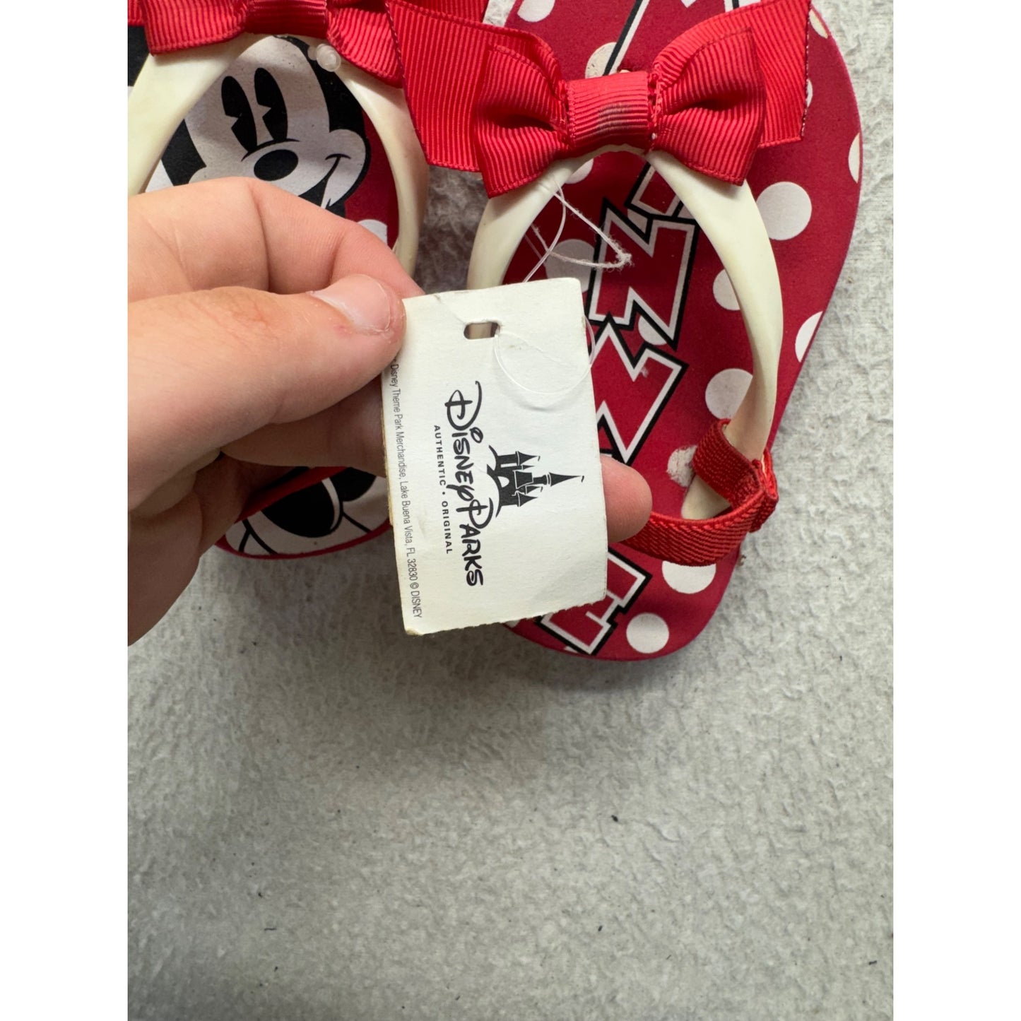 Minnie Mouse Red Polka Dot Flip Flops With Bow Size 5/6 Kids Sandals #9836