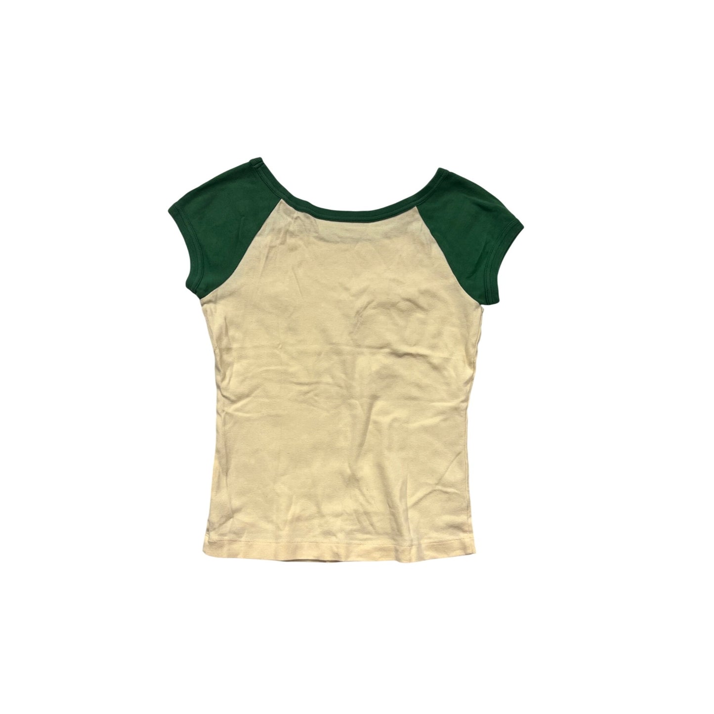 Vintage Style Green & Beige Graphic Cotton T-Shirt #699A
