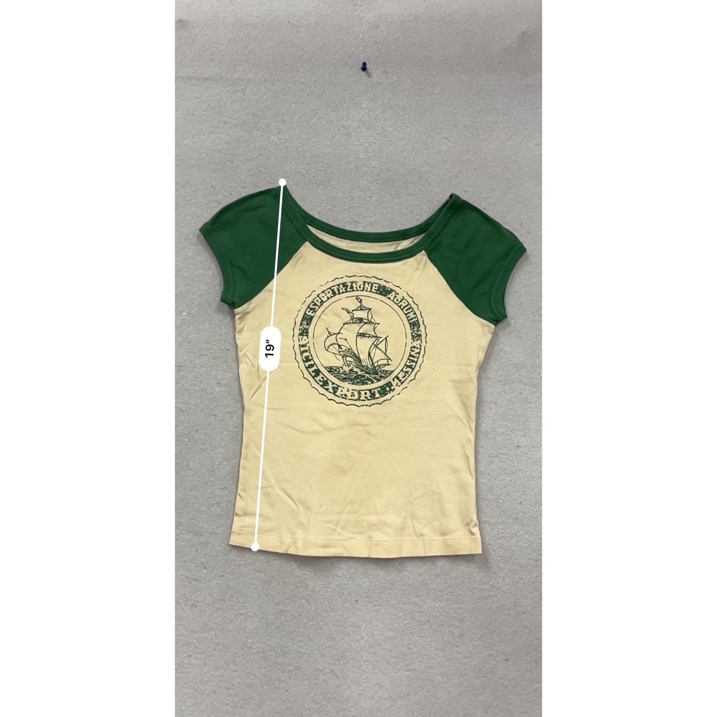 Vintage Style Green & Beige Graphic Cotton T-Shirt #699A
