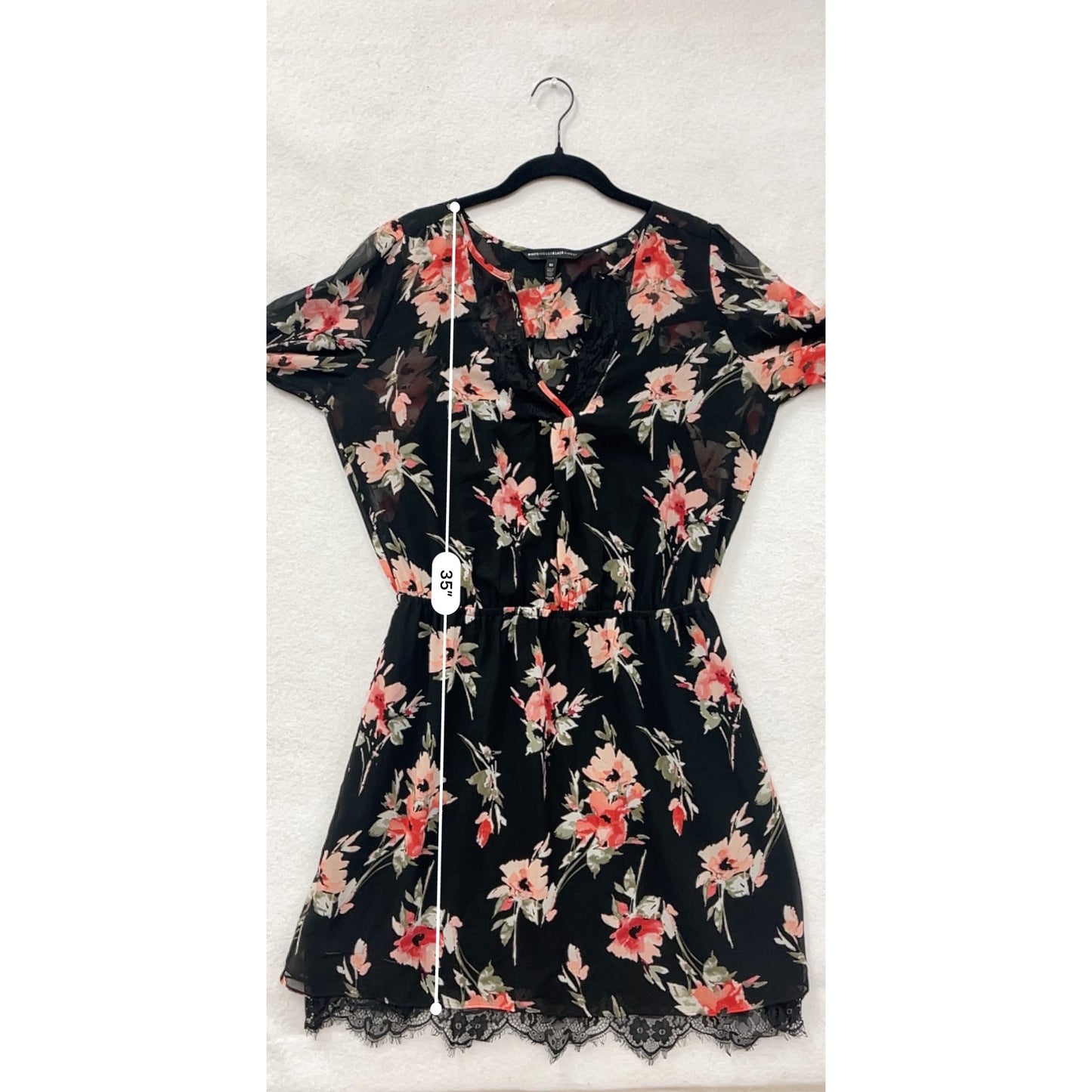 White House Black Market Floral Lace-Trim Dress Womens 10 Black & Red Long Sleeve #6876