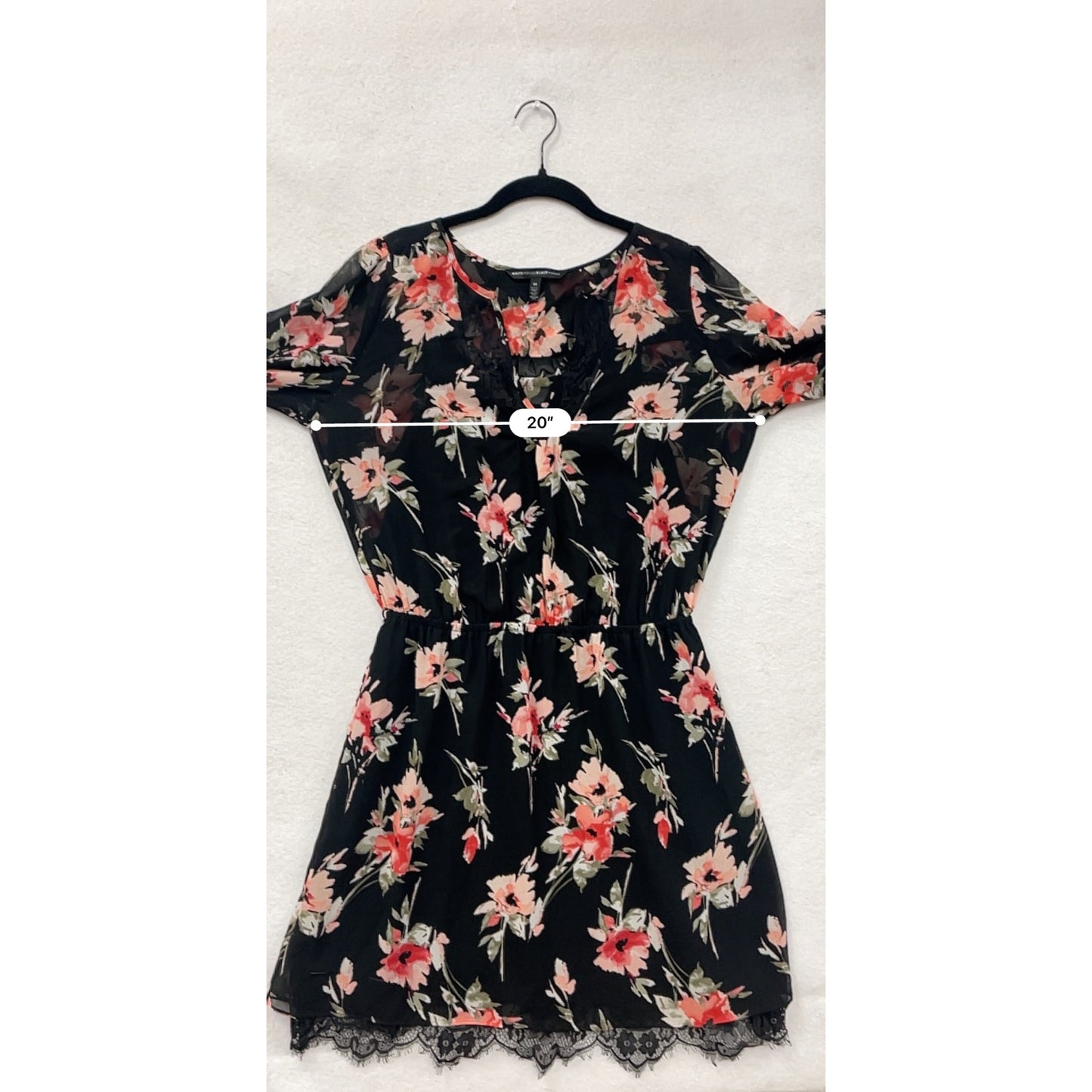 White House Black Market Floral Lace-Trim Dress Womens 10 Black & Red Long Sleeve #6876