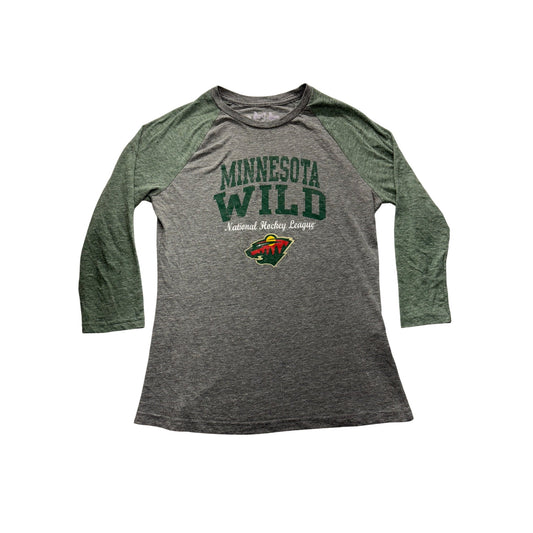 Minnesota Wild Womens Gray & Green 3/4 Sleeve Raglan Tee #7551