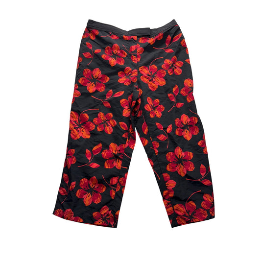 Catalina Ladies Black Nylon Pants W/ Red & Orange Floral Print #7576