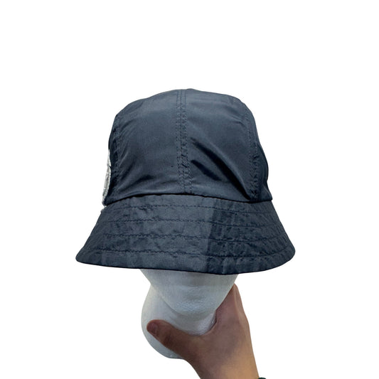 Navy Blue Bucket Hat With Embroidered Metallic Geometric Logo #55B