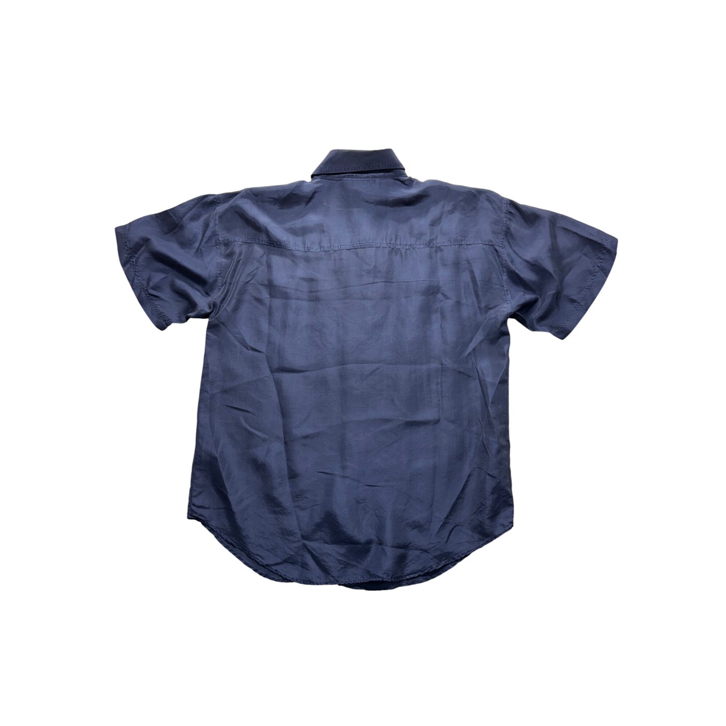 Jonathan Martin Navy Blue 100% Silk Short Sleeve Button-Up Shirt M 302B