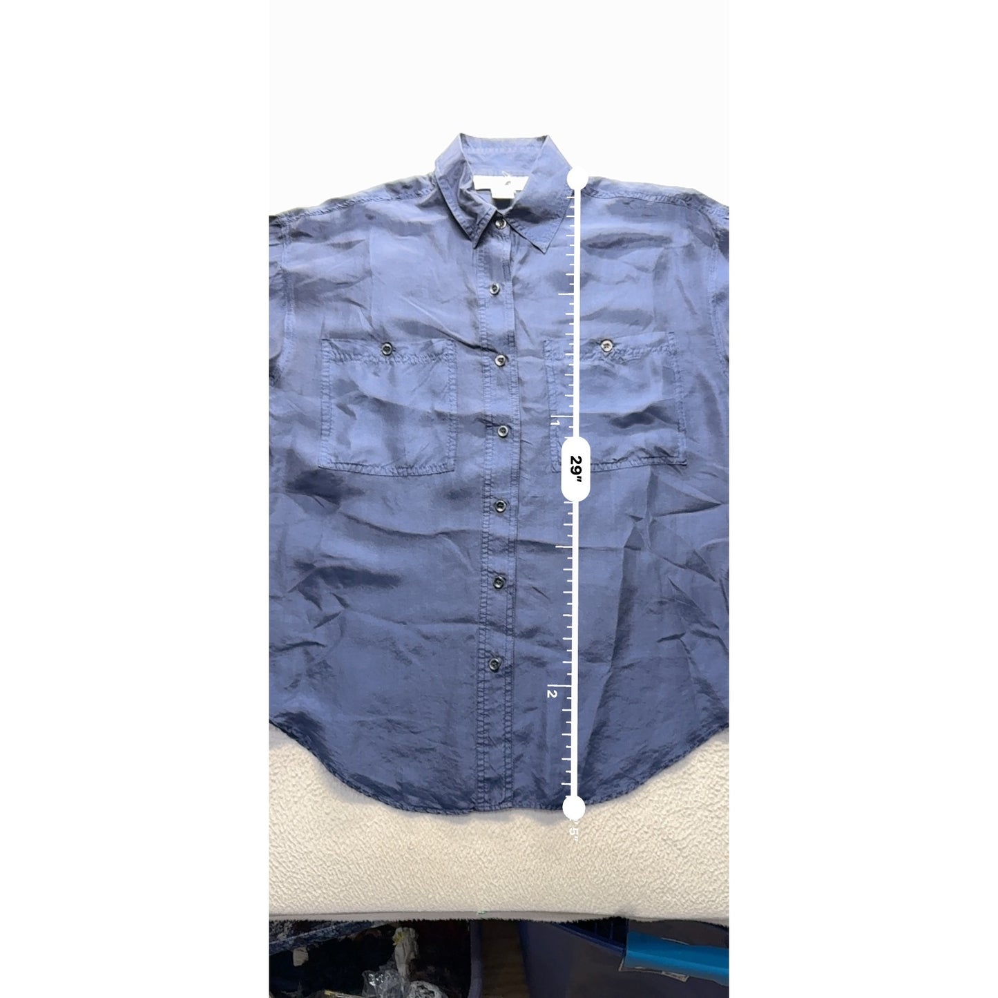 Jonathan Martin Navy Blue 100% Silk Short Sleeve Button-Up Shirt M 302B
