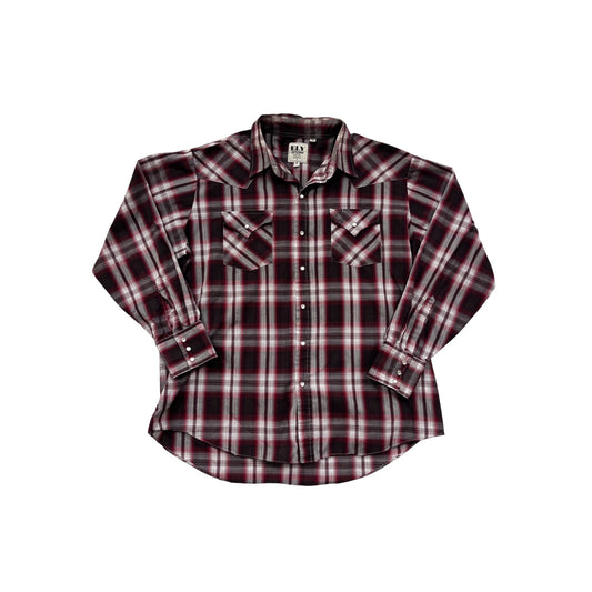 Ely Cattleman XL Red & Black Plaid Western Snap Button Shirt #8697