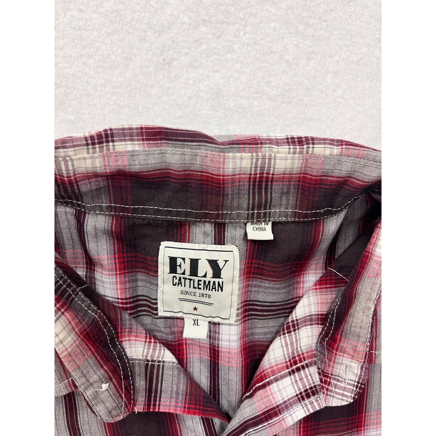 Ely Cattleman XL Red & Black Plaid Western Snap Button Shirt #8697