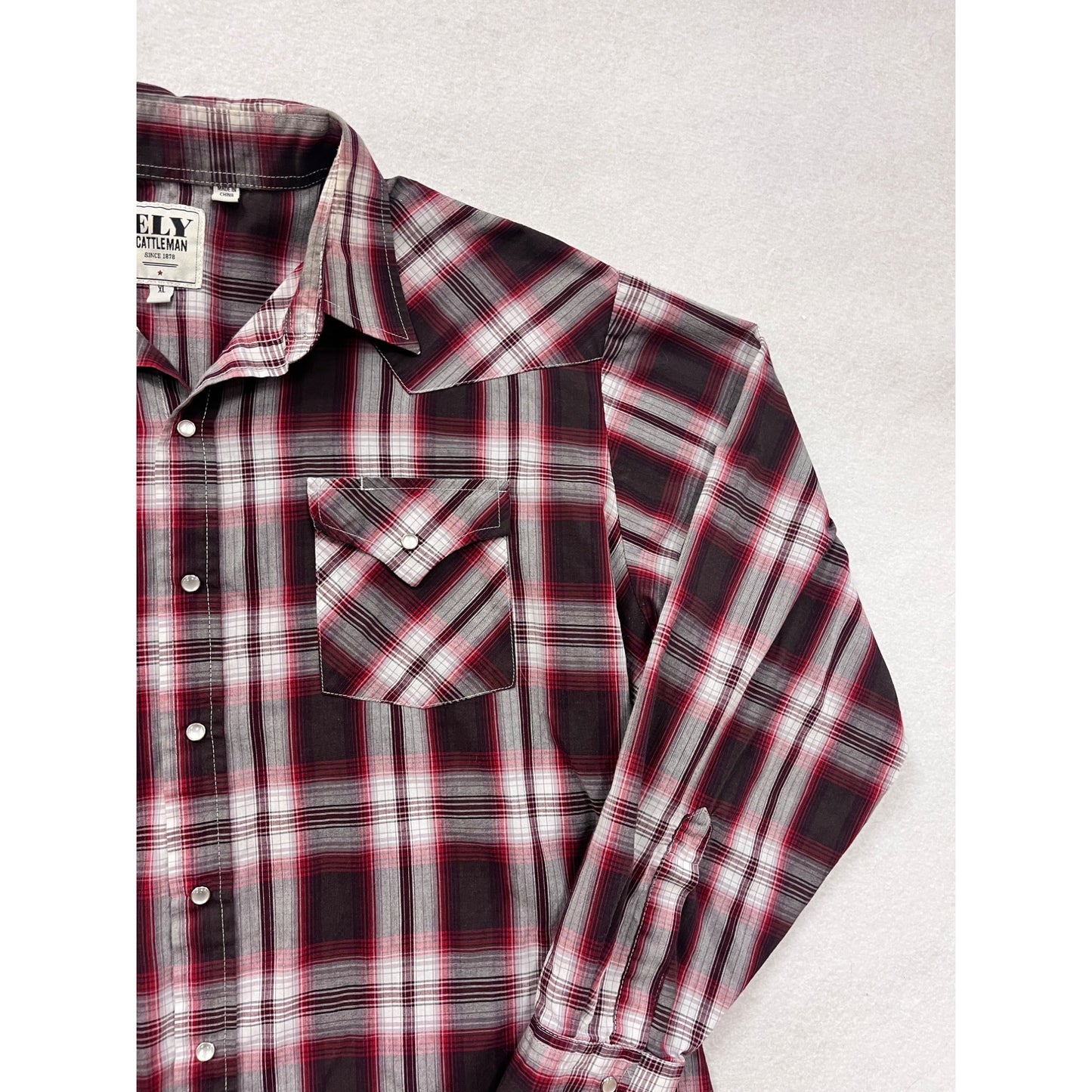 Ely Cattleman XL Red & Black Plaid Western Snap Button Shirt #8697
